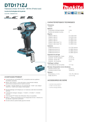 20 - Electroportatifs - Perçeuses, visseuses - Visseuse à chocs 18V 180 NM DTD171ZJ