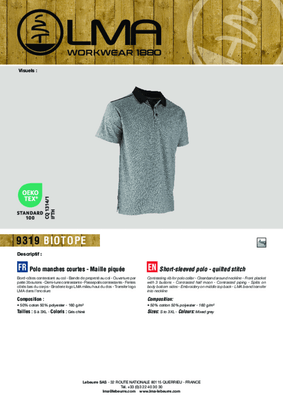 24 - Equipement et protection individuelle - Habillement - Polo manches courtes BIOTOPE