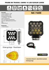 18 - Eclairage Signalisation 12V - Phares de travail - Phare de travail carré 52W 14 LED
