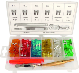 18 - Eclairage Signalisation 12V - Eclairage signalisation - Fusibles 90 pièces + testeur + pince