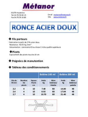 11 - Clôture, Patura - Tréfilés - Ronce EUROPE acier doux 2,7 mm