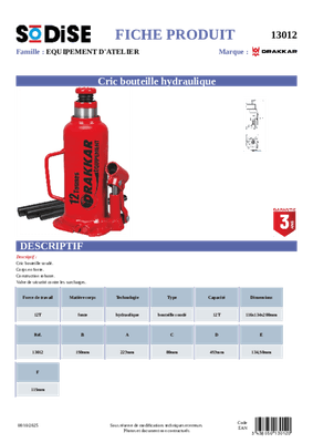 23 - Equipement atelier - Divers - Cric hydraulique 12 T