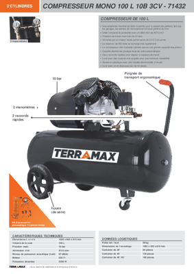 42 - Nettoyeur Haute Pression, Aspirateur, compresseurs, outils pneumatique - Compresseurs - Compresseur d'air monophasé 100 L