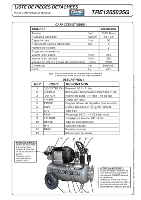42 - Nettoyeur Haute Pression, Aspirateur, compresseurs, outils pneumatique - Compresseurs - Compresseur monophasé 50 L 8 Bar 3,5 CV
