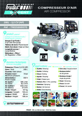 42 - Nettoyeur Haute Pression, Aspirateur, compresseurs, outils pneumatique - Compresseurs - Compresseur triphasé 200 L 9 bar