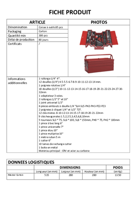 23 - Equipement atelier - Divers - Caisse à outils 85 pièces