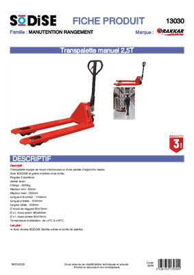 23 - Equipement atelier - Divers - Transpalette manuel 2,5T