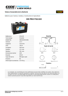 05 - Batterie et accessoires - Batteries - Batterie HD 110 Ah, 750 A, 12 V