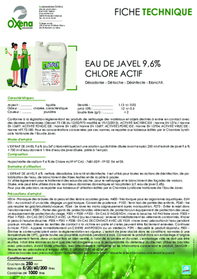 22 - Matière consommables atelier, Hygiène - Hygiène - Extrait de javel 9,6%