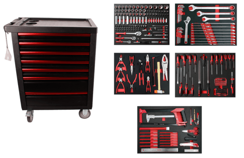 23 - Equipement atelier - Divers - Servante d’atelier 7 tiroirs + modules 276 outils