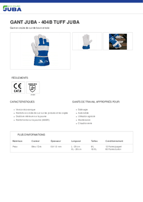 24 - Equipement et protection individuelle - Gants - Gants de travail manipulation lourde TUFF 1 mm 