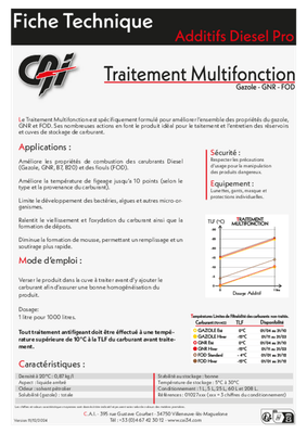 09 - Carburant et transfert - Additifs - TRAITEMENT MULTIFONCTION 1L