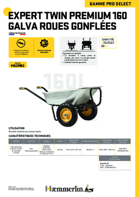 Equipement ferme, jardin - Brouettes - Brouette EXPERT TWIN Premium 160 L