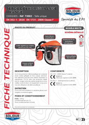 24 - Equipement et protection individuelle - Sécurité - Casque visière protection auditive