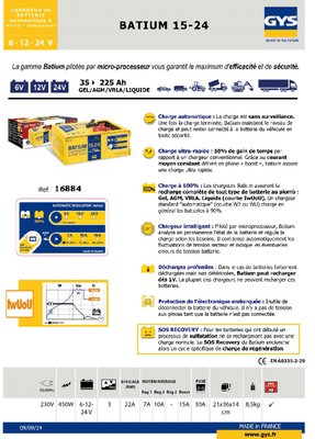 05 - Batterie et accessoires - Chargeurs - Chargeur électronique BATIUM 6-12-24 V