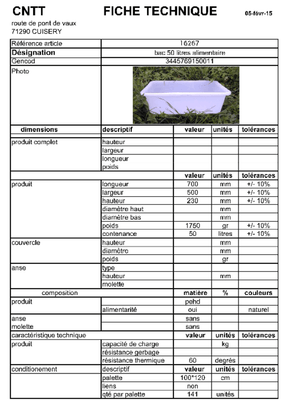 41 - Motoculture, Outillage Ferme et Jardin  - Outillage jardin et ferme - Bac alimentaire 50L