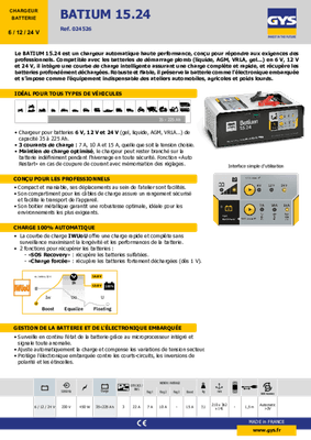 05 - Batterie et accessoires - Chargeurs - Chargeur électronique BATIUM 6-12-24 V