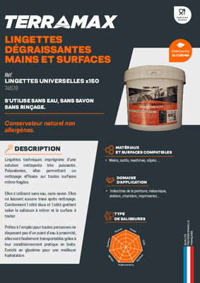Consommables atelier - Hygiène - Lingettes dégraissantes universelles