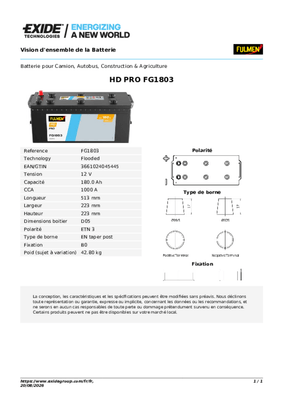 05 - Batterie et accessoires - Batteries - Batterie HD 180 Ah, 1000 A, 12 V